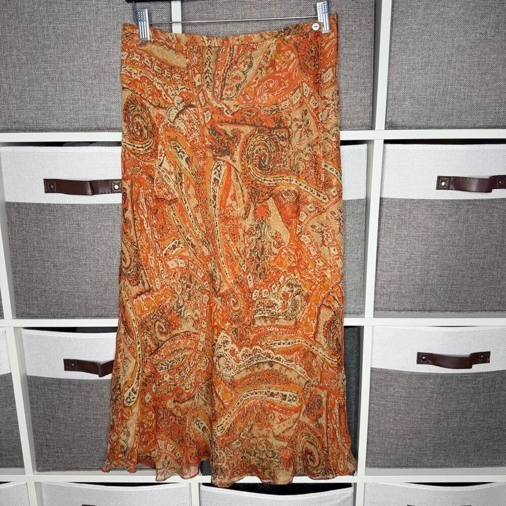 Charter Club Paisley 100% Silk Wrap Midi Skirt Size 8